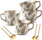 Coffee Mugs Set of 4 with Gold Spoon, 11 oz Porcelain Mug, Ceramic Tea Cups by Noevany