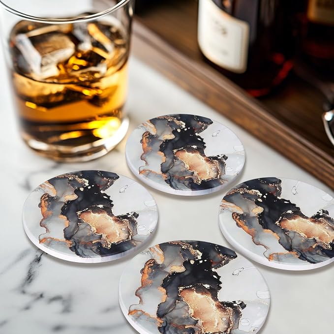 6 Pcs Black Marble Abstract Ceramic Coasters - Image 5