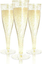 Prestee 48 Pack Champagne Flutes Plastic Disposable - Gold Glitter Flute Glasses for Champagne, Mimosa Bar, New Year's Eve 2025 Party Supplies, Wedding, Shower, Event - 4.5 oz Fairy Stemware