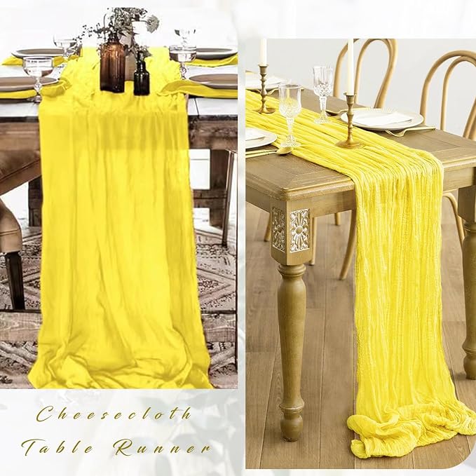 Yellow 6 Pieces Cheesecloth Table Runner 10FT Runner - Image 5
