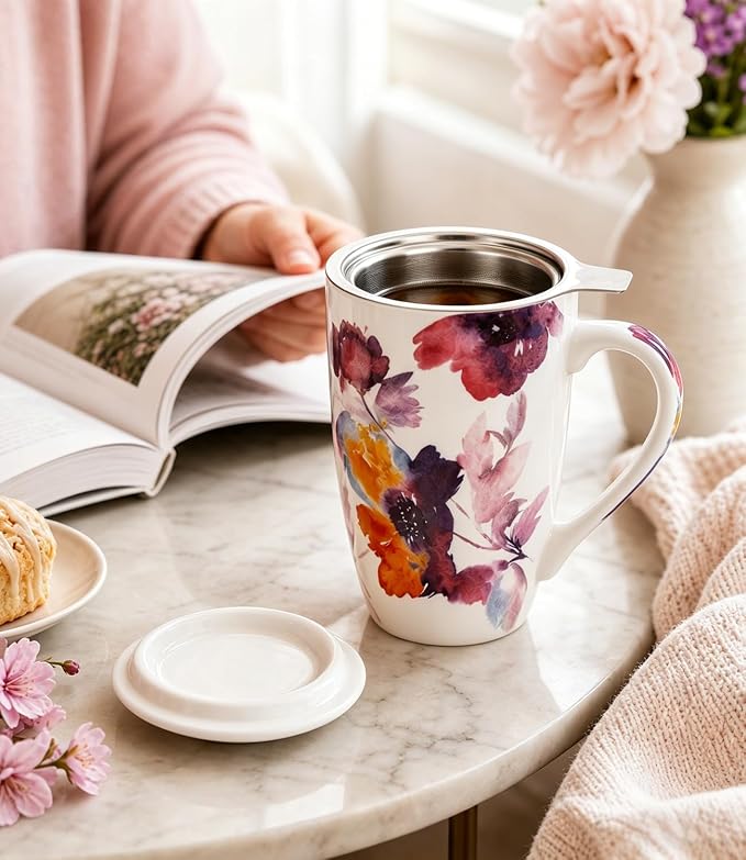 AmorArc Tea Cup With Infuser and Lid, 18oz Loose Leaf Tea Mug With Steeper | - Image 6