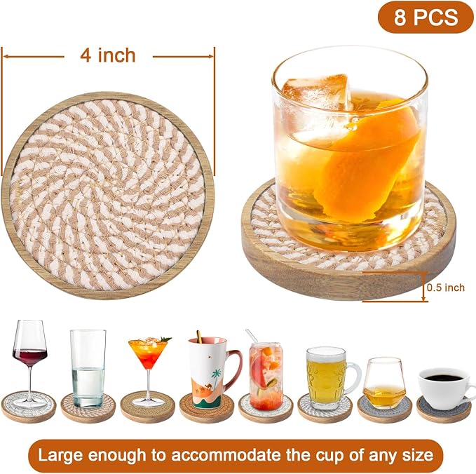 Eykao Coasters for Drinks Absorbent Sets of 8, Woven Coasters - Image 6
