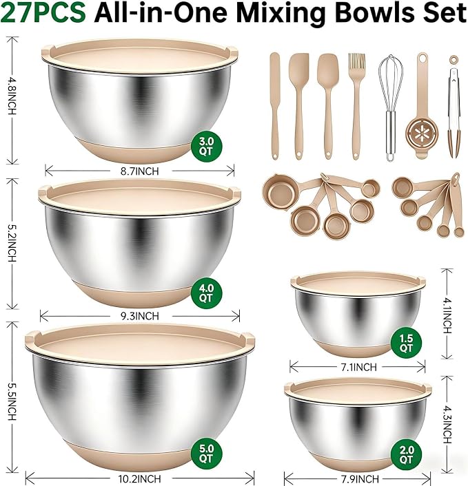 Deedro Mixing Bowls with Airtight Lids, Stainless Steel Mixing Bowls Set | - Image 2