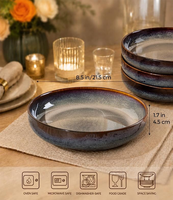 8.5" Ceramic Pasta Bowls Set of 4, Salad Bowls | Versatile Serving Bowls - Image 2