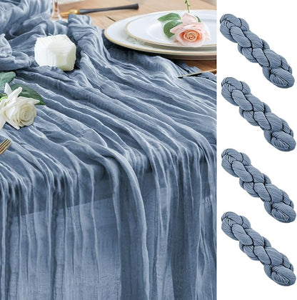 Cheesecloth Table Runner Dusty Blue 10FT Boho Gauze, 4 Pack | 120 Inch Cheese by Wokceer