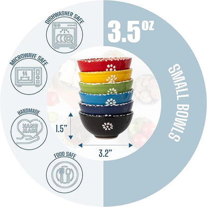 Ceramic Small Dipping Bowls Set of 6, 3.5 Oz Soy Sauce Dish, Handmade Charcuterie, Colorful Pinch, Dishwasher & Microwave Safe Sauce, 3.2'' Mini (DAISY MEDLEY)