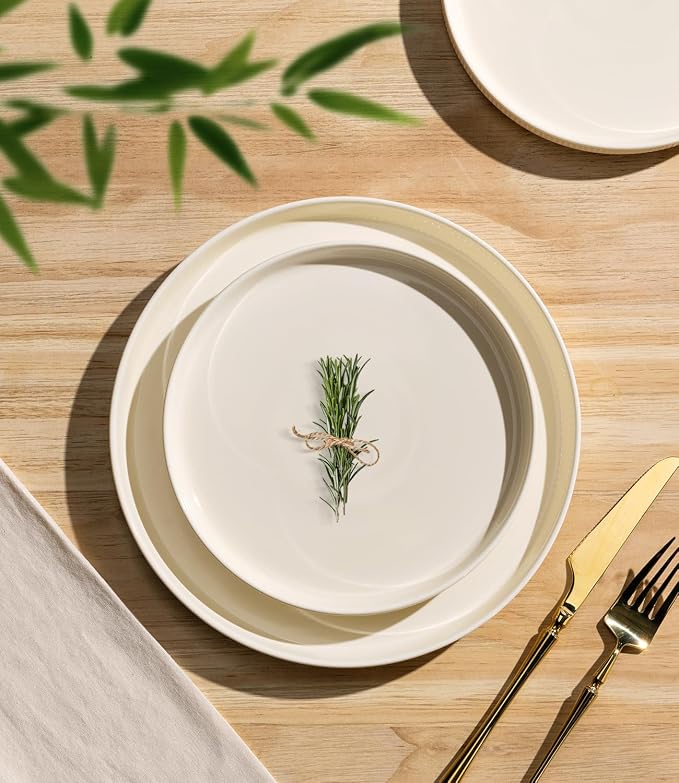 Ceramic Dinnerware Set for 8, 24-Piece Plates and Bowls Set | Lightweight - Image 3