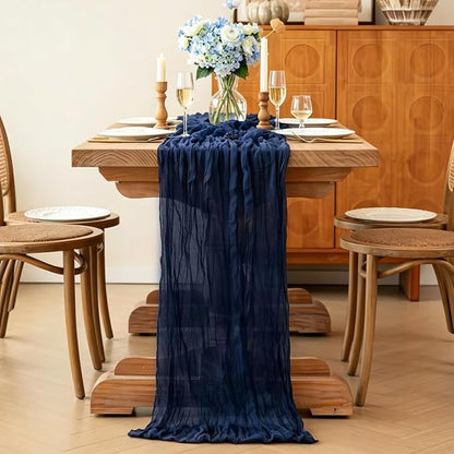 6Pcs Navy Blue Table Runner, 10FT Rustic Gauze Blue Table Runner 35*120inch - Image 4