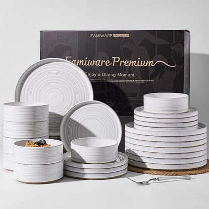 Stoneware Dinnerware Sets for 8, Reactive Glaze Plates and Bowls Set, Chip & by FamiwarePremium