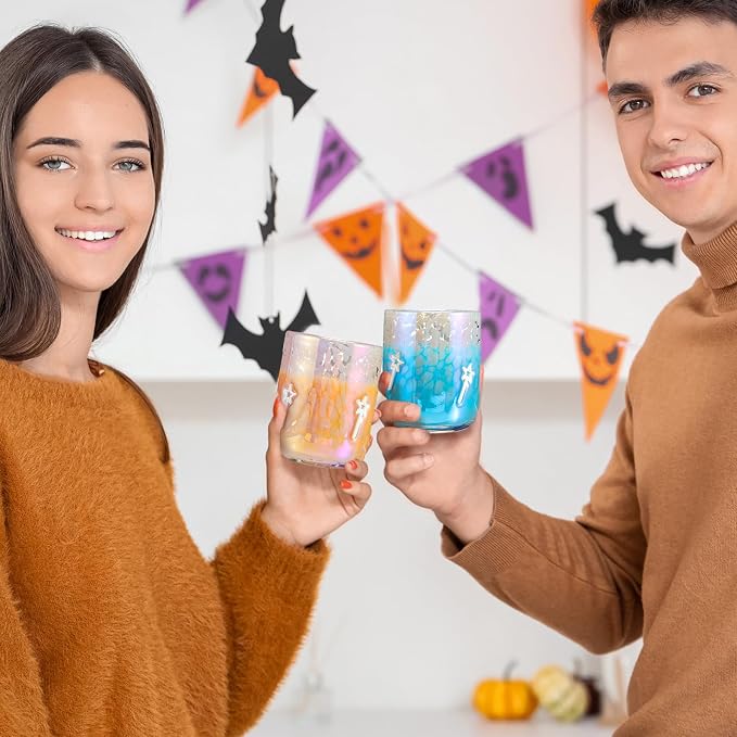 Skylety 2 Pcs Halloween Icon Glass Cups - 14oz Pink and White Wand Icon Juice - Image 5