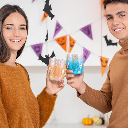 Skylety 2 Pcs Halloween Icon Glass Cups - 14oz Pink and White Wand Icon Juice - Image 5