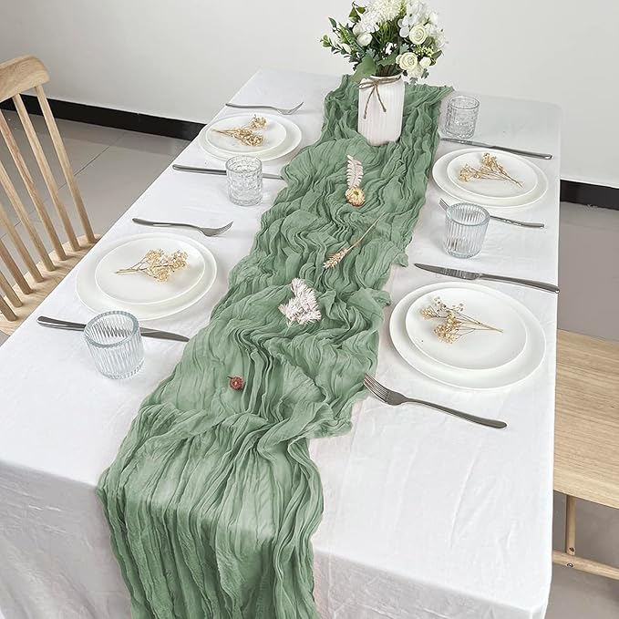 12 Pack Sage Green Cheesecloth Table Runner 10ft Boho Gauze Cheese Cloth Table - Image 2