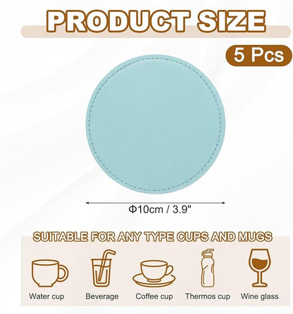 uxcell 5Pcs PU Leather Coasters, Light Blue - Image 2