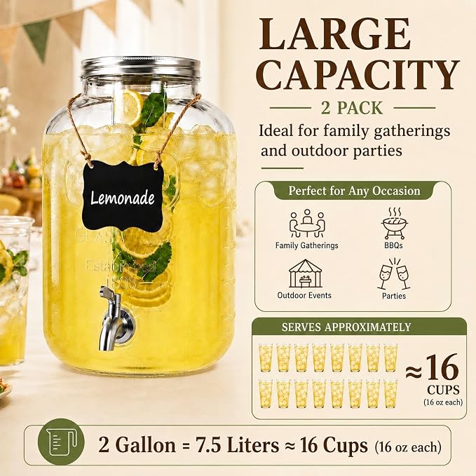 2 Gallon Glass Drink Dispensers - Image 2