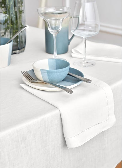 Solino Home Linen White Tablecloth 70 x 108 Inch - 100% Pure Linen Rectangular Tablecloth - Machine Washable Table Cloth for Winter, Valentines, Spring, Easter - Sonoma