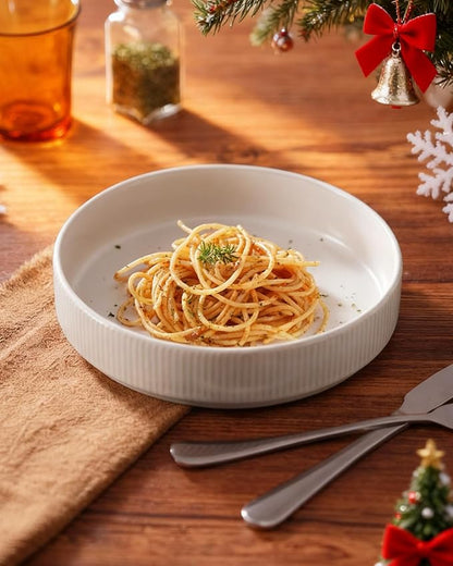famiware Star 7.5" Pasta Bowls Set of 4, Plate Bowls, Matte White | Double - Image 3