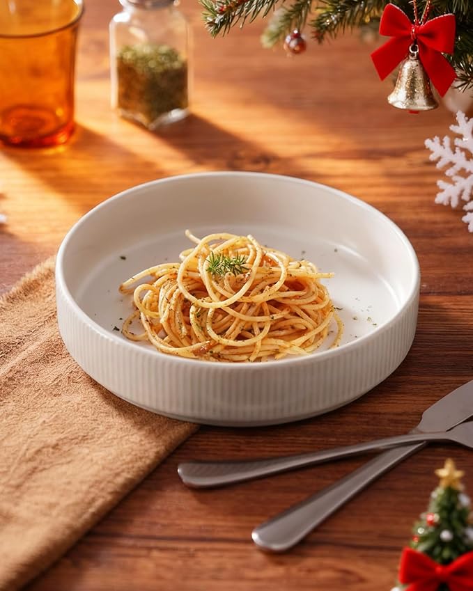 famiware Star 8.25" Pasta Bowls Set of 6, Bowl Plates, Matte White | Microwave - Image 3