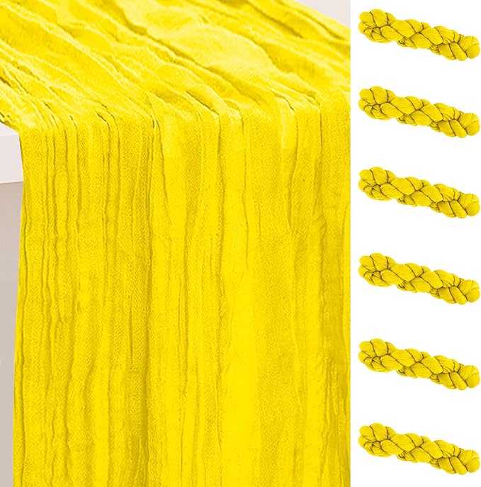 6 Pack Yellow Cheesecloth Table Runner 35x120 Inch 10Ft Rustic Gauze Cheese by SuBleer