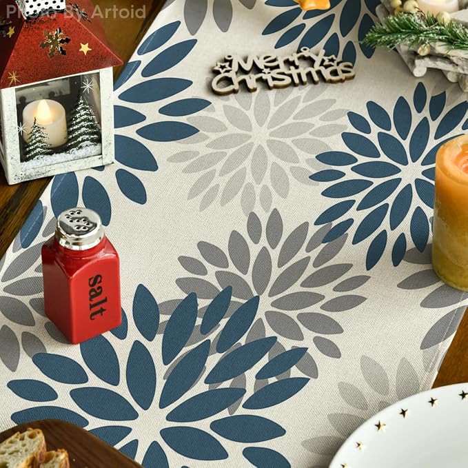 Artoid Mode Dahlia Aqua Floral Pinnata Flower Winter Table Runner, Seasonal - Image 3