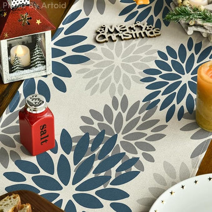Artoid Mode Dahlia Aqua Floral Pinnata Flower Winter Table Runner, Seasonal - Image 3