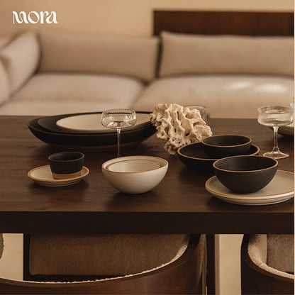 MORA Mega and Giant Serving Dishes Set of 2, 16 inch and 14 inch Ceramic Pottery Oval Platters - Microwave, Oven and Dishwasher Safe - Liquorice