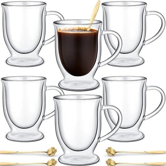 Gejoy 6 Sets Double Wall Glass Coffee Mugs by Gejoy