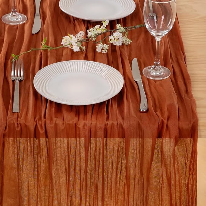8 Pack Cheesecloth Terracotta Table Runner 10ft Rustic Gauze Decor | - Image 8