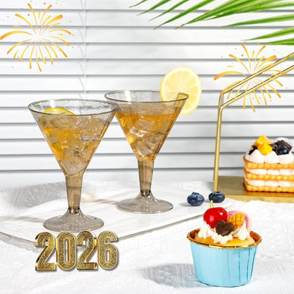 Liacere 24 Pack Gray Gold Glitter Plastic Martini Glasses - Image 5