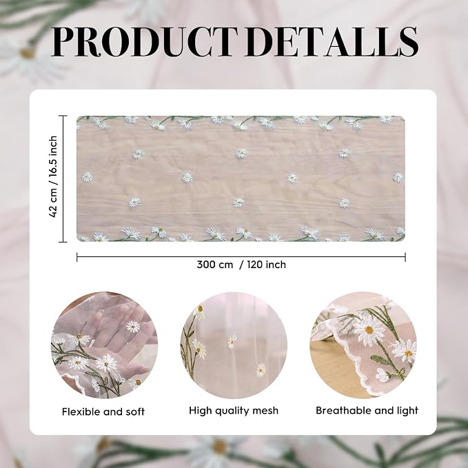 Artoid Mode Daisy Floral Light Pink Shaped Gauze Embroidery Table Runner 120 - Image 6
