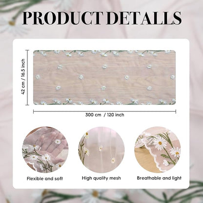 Artoid Mode Daisy Floral Light Pink Shaped Gauze Embroidery Table Runner 120 - Image 6