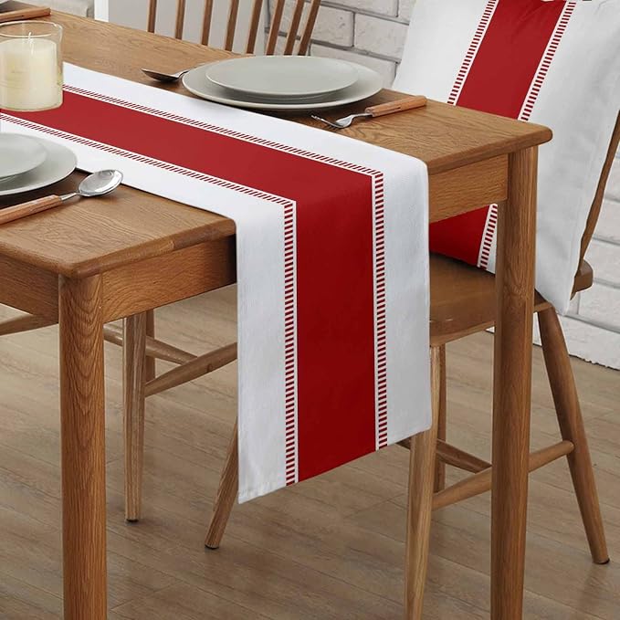 Red and White Table Runners 120 inches Long, Non Slip Stripes Table Runner - Image 2
