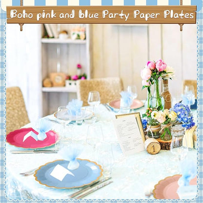 96 Pcs Pink Rose Navy Blue Paper Plates 9 Inch Gradient Scalloped Paper Plates Disposable Dinner Dessert for Birthday Wedding Bridal Party Supplies, 6 Colors