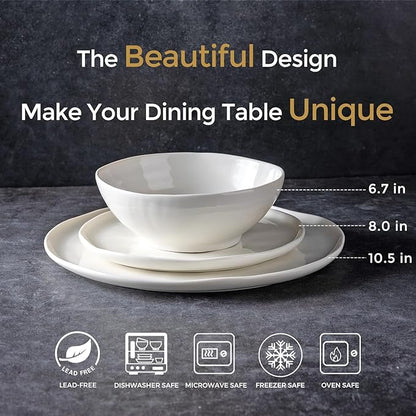 LERATIO Ceramic Dinnerware Sets for 4,Porcelain Plates and Bowls Sets with Wavy Edge,Microwave & Dishwasher & Oven Safe,Light Weight & Scratch Resistant Dishes Sets