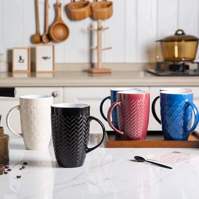 AmorArc 20 oz Large Coffee Mugs Set of 6, Embossed Ceramic Coffee Mugs - Image 8