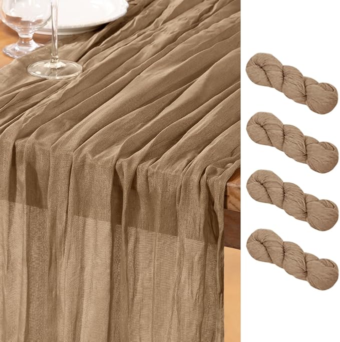 DeZerlor Nude Cheesecloth Table Runners 4 Pack Fall Runners | 120Inch Gauze by DeZerlor