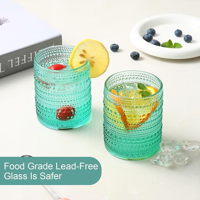 ZMOWIPDL Drinking Glasses Set of 6, 12oz Lake Blue Hobnail Glass Cups | Vintage - Image 4