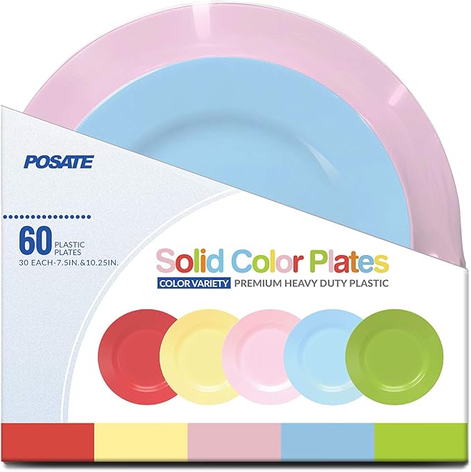 60PCS Colorful Disposable Plastic Plates, Heavy Duty Plates - Image 6