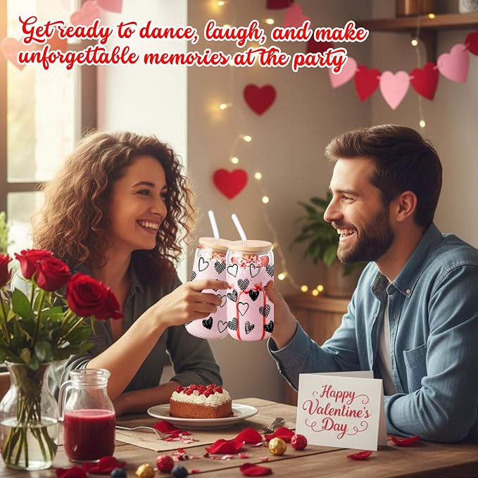 Sliner 2 Pcs Heart Glass Cups Iced Coffee Tumbler - Image 3