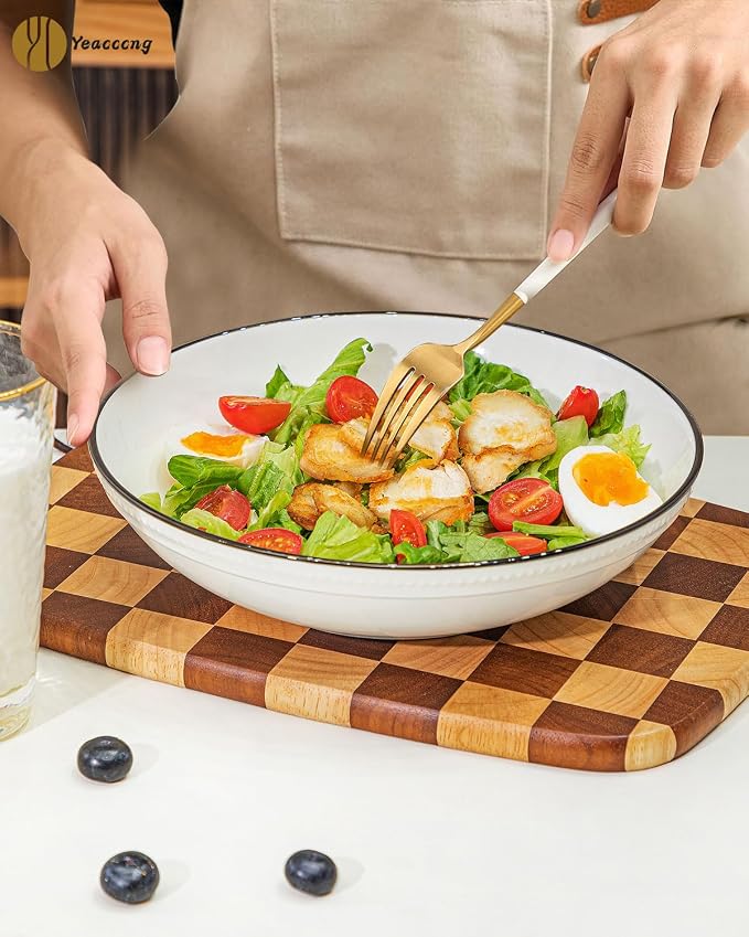 Yeacccng White Pasta Bowls Set of 6, 9.25 Inch 50 Oz Large Ceramic Soup Salad - Image 7