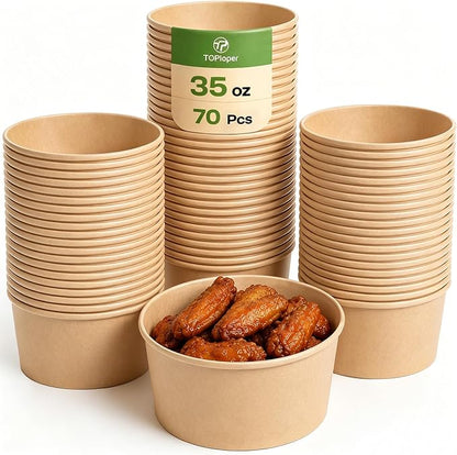 TOPtoper 35 Oz Large Paper Bowls【WITHOUT LIDS】 70 Pack Disposable Soup Bowls by TOPtoper