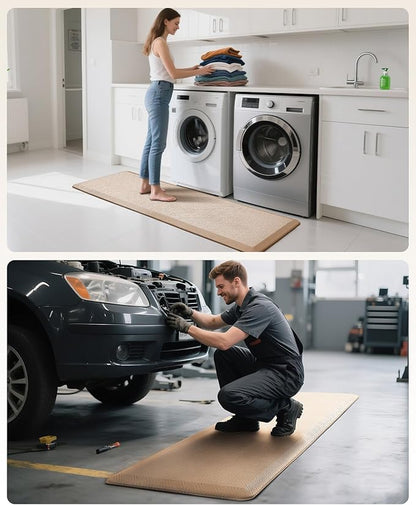 Ophanie Kitchen Mats for Floor, 3/4 Inch Thick Kitchen Rugs, 20'' x 60'' Anti Fatigue Standing Cushioned Mat, Waterproof,Comfort Ergonomic Mat for Office, Home, Sink, Beige Non-Slip Bottom