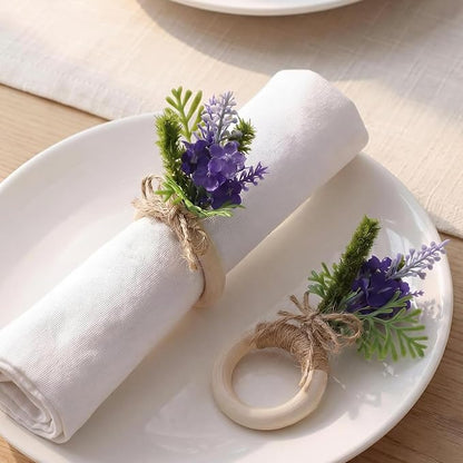 Flower Napkin Rings Set of 12 Wooden Purple Lavender Flowers Handmade Napkin by Gandeer