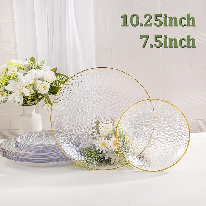 SUT 100Pcs Clear Plastic Plates, Hammered Plates Disposable Heavy Duty - Image 2