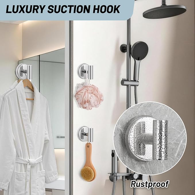 Large 15lb Suction Cup Hooks for Shower, No-Drill Bathroom Towel Hooks for Robes - Image 5