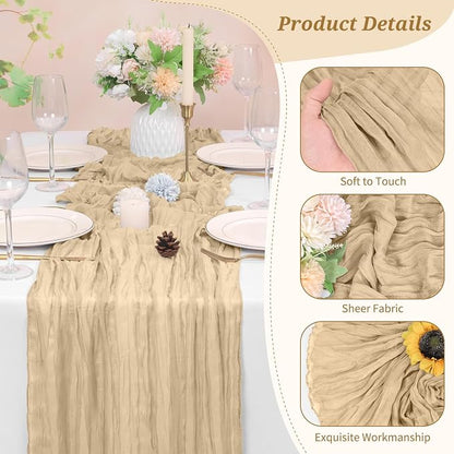 Pesonlook Cheesecloth Table Runner Beige, 20 Pack 17.7x108 inch, Long | Rustic - Image 3