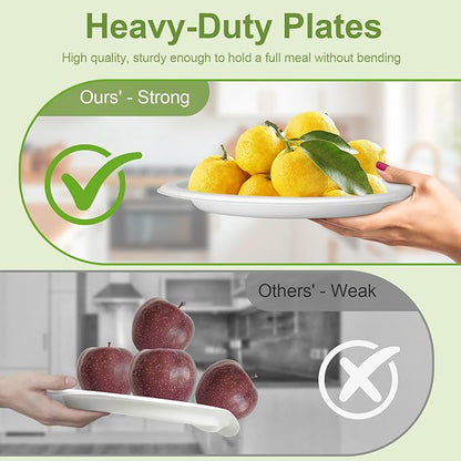 Disposable Paper Plates 10 Inch Bulk [125 Pack - White ] Heavy Duty Eco Friendly Compostable Dinner Plates, Biodegradable Sturdy Paper Plates Large, Microwave-Safe