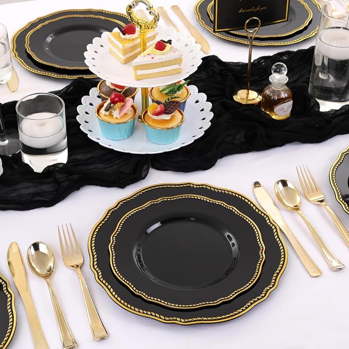 60pcs Black Plastic Plates - Image 7