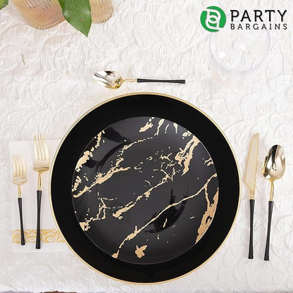 PARTY BARGAINS 13-Inch Charger Plates - 16 Pack, Organic Collection Black Gold Rim, Heavy-Duty Disposable Chargers for Elegant Dining - Ideal for Weddings and Formal Events