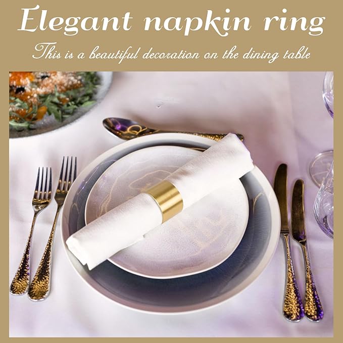 Solid Brass Napkin Rings Set of 6 Natural Brass Color Ring Retro Style Dining - Image 6