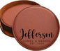Custom Round Engraved Coasters, Personalized Leather Coaster, Laser Engraved by Obsidian+Home+Creations